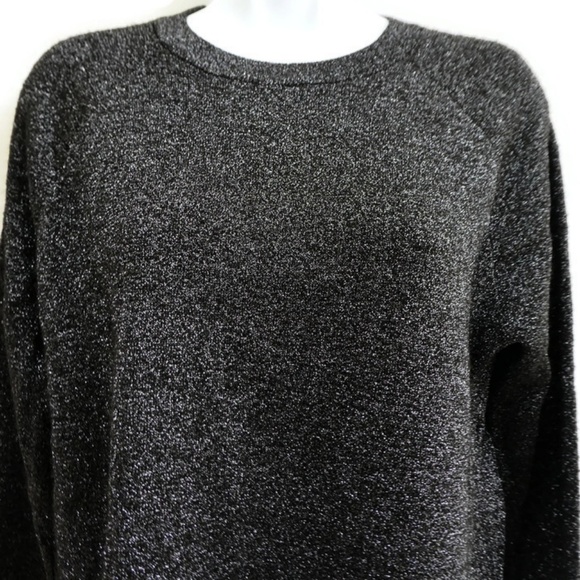 MeTaLLiC Knit J Crew Black Sweater Long Sleeve Open Side Slits Silver Sparkle M - Picture 5 of 7